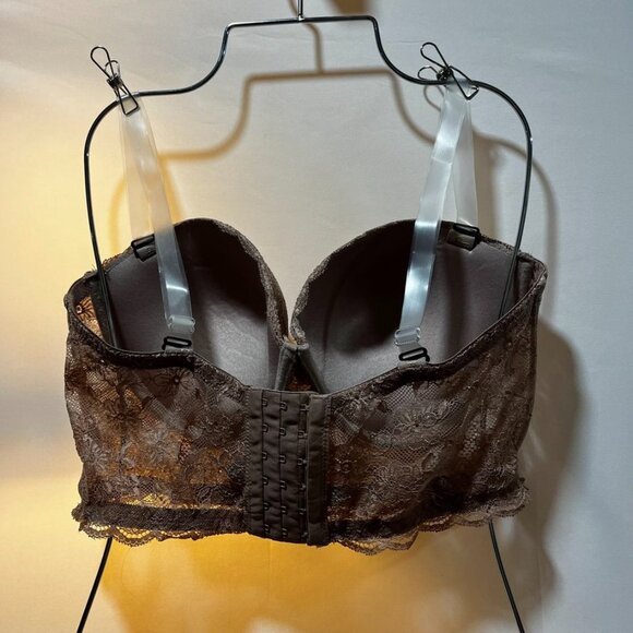 Daisy Fuentes Lace Longline Balconette Bra Strapless Push-Up Mocha 40D - Picture 14 of 16